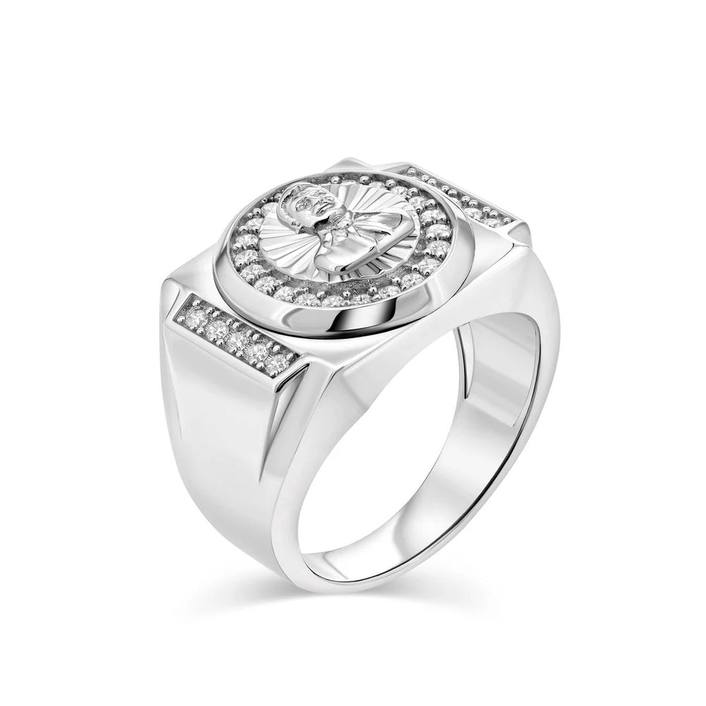 Sterling Silver Rhodium Plated Men's Moissanite Malverde Ring
