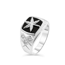 Load image into Gallery viewer, Sterling Silver Rhodium Plated Men's Moissanite Cannabis Black Onyx Ring