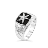 Sterling Silver Rhodium Plated Men's Moissanite Cannabis Black Onyx Ring