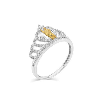 Sterling Silver Two Tone Plated Saint Jude Crown Heart In Moissanite Stone Ring