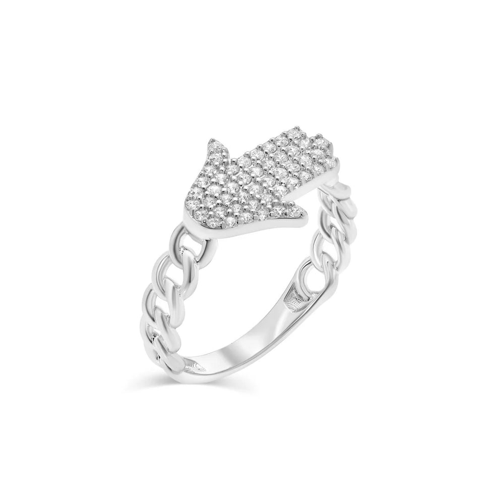 Sterling Silver Rhodium Plated Moissanite Hamsa Ring