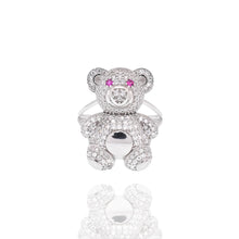 Load image into Gallery viewer, Sterling Silver Rhodium Plated Moissanite And Pink CZ Teddy Bear Ring