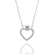 Load image into Gallery viewer, Sterling Silver Rhodium Plated Moissanite Heart Crown Pendant Adjustable Necklace
