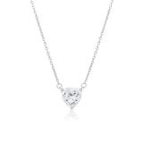 Sterling Silver Rhodium Plated Moissanite Heart Pendant Adjustable Necklace
