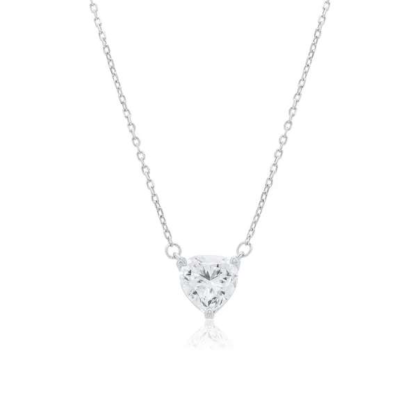Sterling Silver Rhodium Plated 7mm Moissanite Heart Pendant Adjustable Necklace