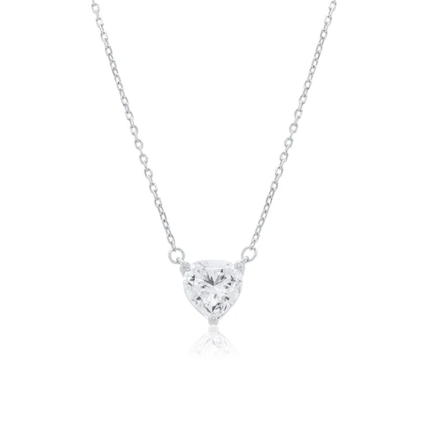Sterling Silver Rhodium Plated 7mm Moissanite Heart Pendant Adjustable Necklace