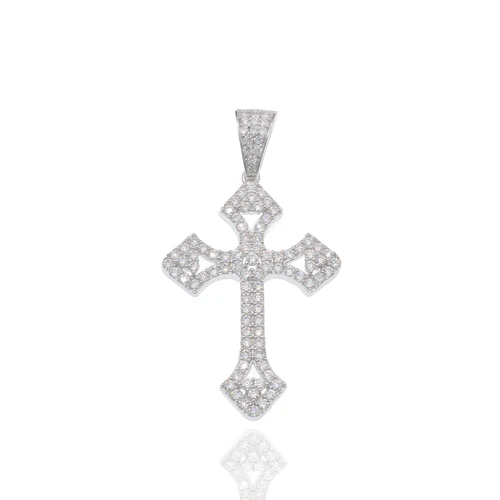 Sterling Silver Rhodium Plated Moissanite Encrusted Pendant