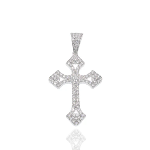 Sterling Silver Rhodium Plated Moissanite Encrusted Pendant