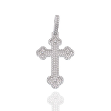 Load image into Gallery viewer, Sterling Silver Rhodium Plated Moissanite Fleur-De-Lis Cross Encrusted Pendant