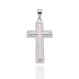 Sterling Silver Rhodium Plated Moissanite Border Cross Hip Hop Pendant
