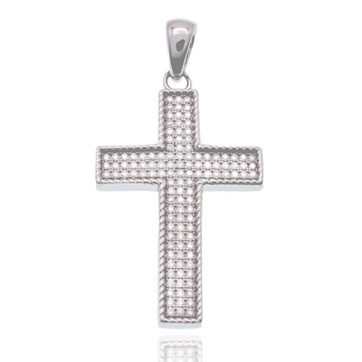 Sterling Silver Rhodium Plated Moissanite Iced Out Cross Hip Hop Pendant