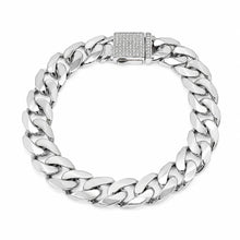 Load image into Gallery viewer, Sterling Silver Rhodium Plated Moissanite On Lock Classic Cuban Link Bracelet