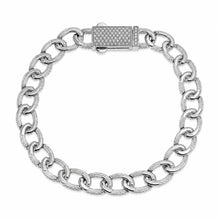 Load image into Gallery viewer, Sterling Silver Rhodium Plated Moissanite On Lock Oval Link Bracelet