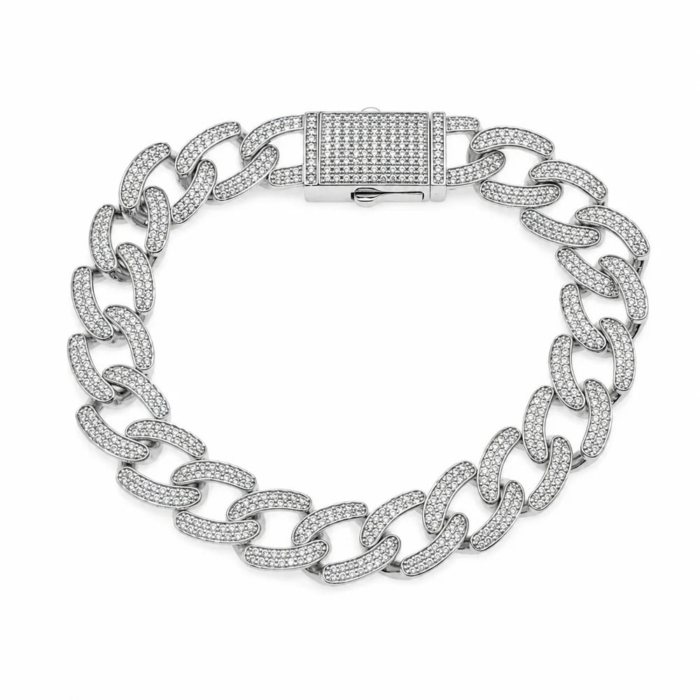 Sterling Silver Rhodium Plated Moissanite Pave Cuban Link Bracelet