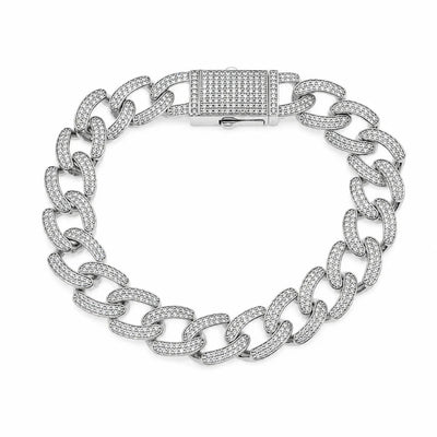 Sterling Silver Rhodium Plated Moissanite Pave Cuban Link Bracelet
