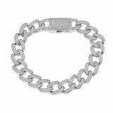 Sterling Silver Rhodium Plated Moissanite Pave Cuban Link Bracelet