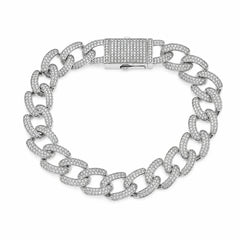 Sterling Silver Rhodium Plated Moissanite Pave Cuban Link Bracelet