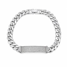 Load image into Gallery viewer, Sterling Silver Rhodium Plated Moissanite Pave Bar Cuban Link Bracelet