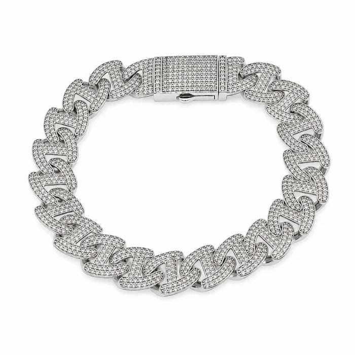 Sterling Silver Rhodium Plated Moissanite Pave Cuban Link Bracelet
