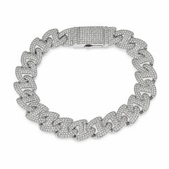 Sterling Silver Rhodium Plated Moissanite Pave Cuban Link Bracelet