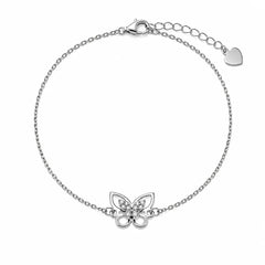 Sterling Silver Rhodium Plated Moissanite Flutter Butterfly Bracelet