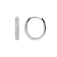Sterling Silver Rhodium Plated Moissanite Micro Pave Huggie Hoop Earrings
