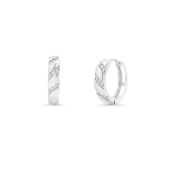 Sterling Silver Rhodium Plated Moissanite Pave Accents Hoop Earrings