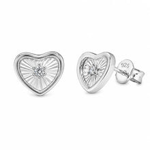 Load image into Gallery viewer, Sterling Silver Rhodium Plated Moissanite Diamond Cut Heart Stud Earrings