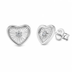 Sterling Silver Rhodium Plated Moissanite Diamond Cut Heart Stud Earrings