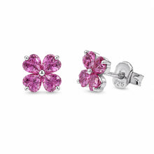 Load image into Gallery viewer, Sterling Silver Rhodium Plated Red Moissanite Lucky Clover Stud Earrings