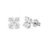Sterling Silver Rhodium Plated Moissanite Lucky Clover Stud Earrings