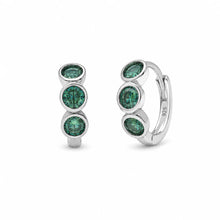 Load image into Gallery viewer, Sterling Silver Rhodium Plated Emerald Green Round Moissanite Higgie Earrings
