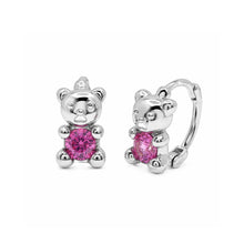 Load image into Gallery viewer, Sterling Silver Rhodium Plated Pink Moissanite Teddy Bear Hoop Earrings