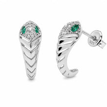 Load image into Gallery viewer, Sterling Silver Rhodium Plated Emerald Green And Clear Moissanite Chevron Wrap Earrings