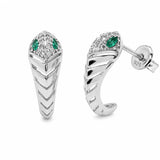 Sterling Silver Rhodium Plated Emerald Green And Clear Moissanite Chevron Wrap Earrings