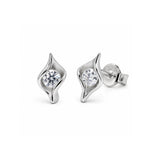 Sterling Silver Rhodium Plated Moissanite Wave Swirl Stud Earrings
