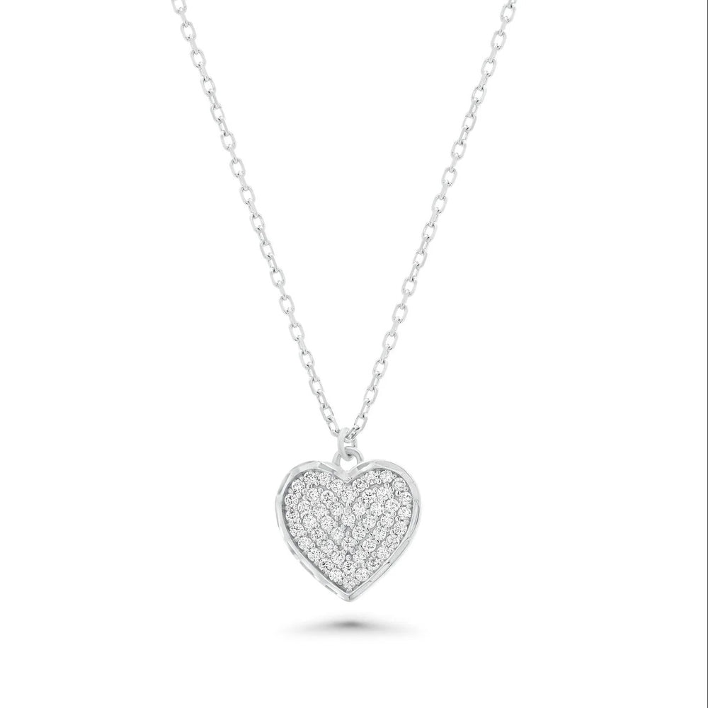 Sterling Silver Rhodium Plated Moissanite Heart Studded Adjustable Necklace