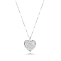 Sterling Silver Rhodium Plated Moissanite Heart Studded Adjustable Necklace