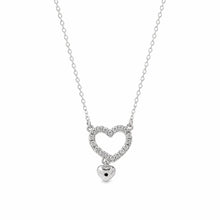Load image into Gallery viewer, Sterling Silver Two Tone Plated Moissanite Open Heart Dangling Heart Charm Necklace