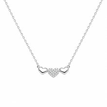 Load image into Gallery viewer, Sterling Silver Rhodium Plated Moissanite Triple Heart Pave Necklace