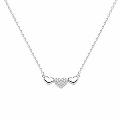 Sterling Silver Rhodium Plated Moissanite Triple Heart Pave Necklace