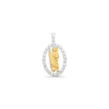 Load image into Gallery viewer, Sterling Silver Two Tone Plated Moissanite Saint Jude Oval Clear Pendant