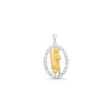 Sterling Silver Two Tone Plated Moissanite Saint Jude Oval Clear Pendant