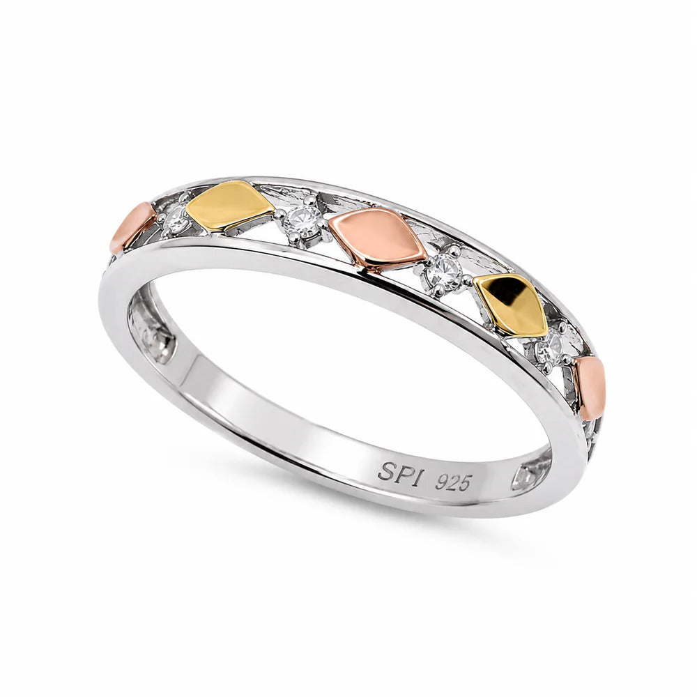 Sterling Silver threeTone Plated Moissanite Men's Faceted Geometric Ring