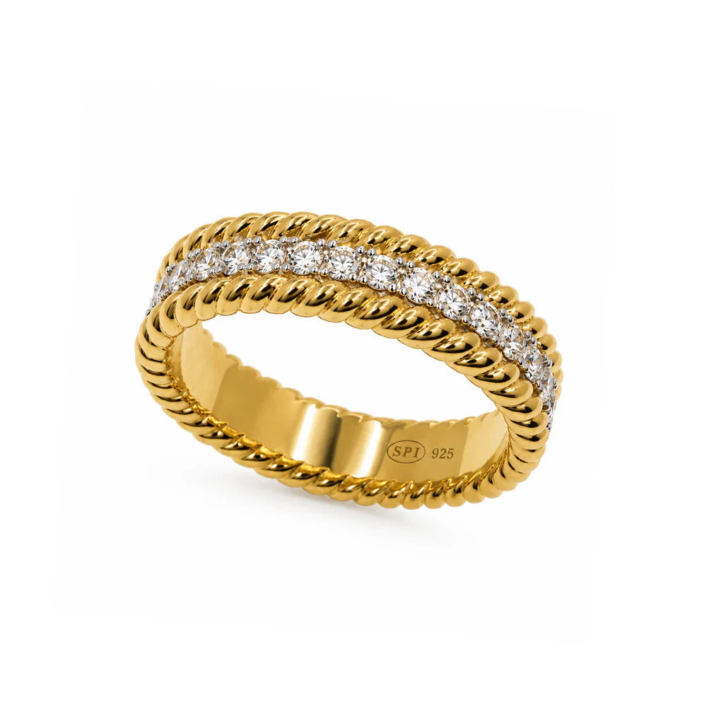 Sterling Silver Two Tone Plated Moissanite Men's Rope Edge Eternity Band Ring