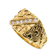 Load image into Gallery viewer, Sterling Silver Gold Plated Moissanite Men's Nugget Diagonal Band Ring