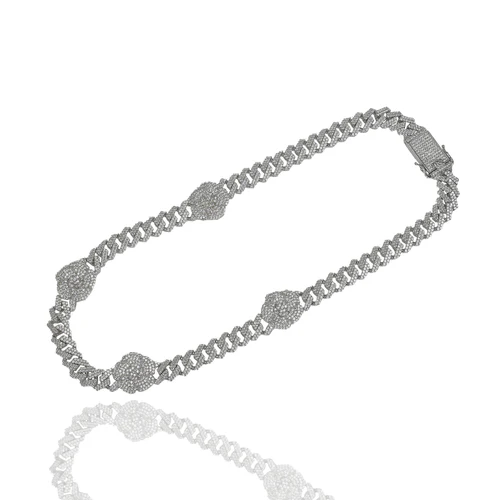 Sterling Silver Rhodium Plated Iced Out Flower Monaco Necklace