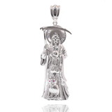 Sterling Silver Rhodium Plated Santa Muerte Baguette Clear CZ Pendant