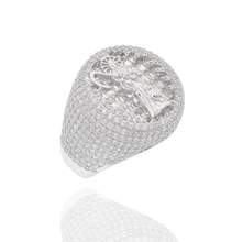 Load image into Gallery viewer, Sterling Silver Rhodium Plated Iced Santa Muerte Statement Clear CZ Ring
