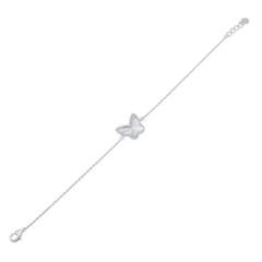 Sterling Silver Rhodium Plated Diamond Cut Butterfly Charm Adjustable Bracelet